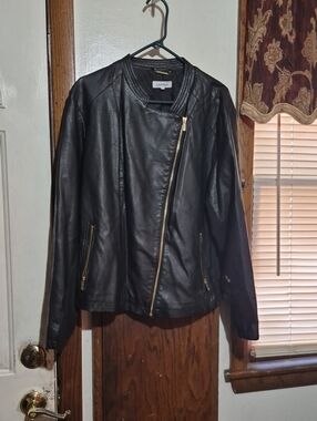 Calvin Klein Black Faux Leather Asymmetric Zip Jacket